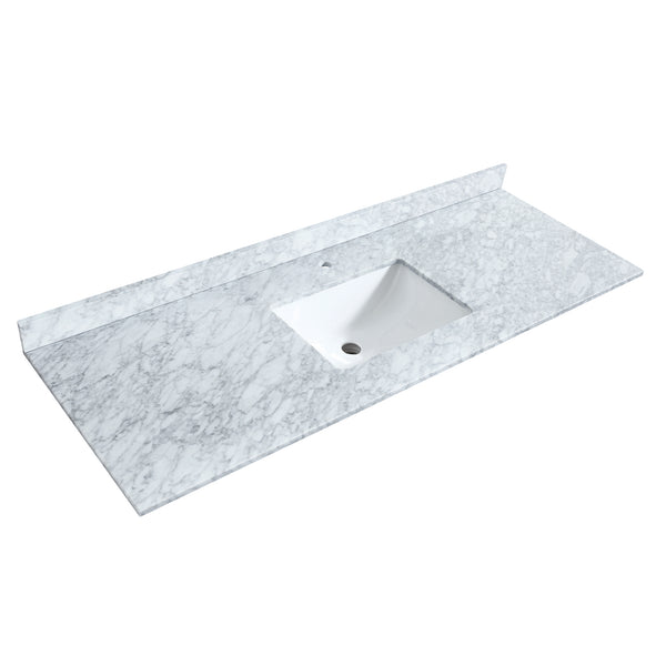 Wyndham Icon 60 Inch Single Bathroom Vanity White Carrara Marble Countertop, Undermount Square Sink with Brushed Nickel Trim and 58 Inch Mirror - Luxe Bathroom Vanities