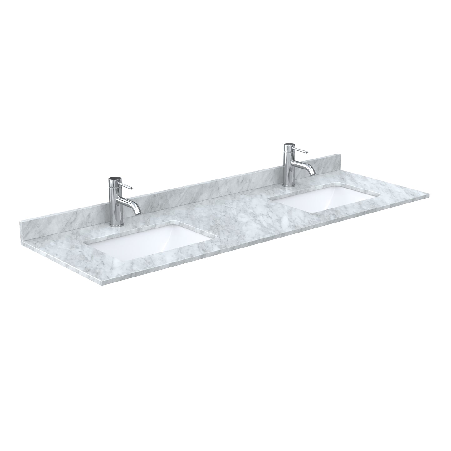 Wyndham Icon 66 Inch Double Bathroom Vanity White Carrara Marble Countertop with Undermount Square Sinks in Brushed Nickel Trim - Luxe Bathroom Vanities