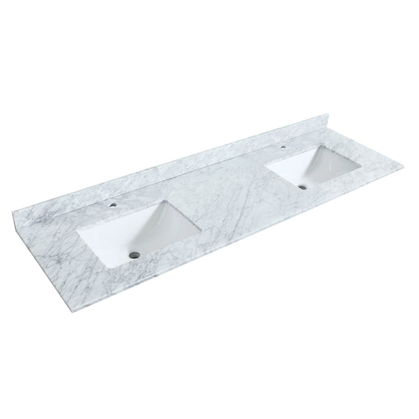 Wyndham Icon 72 Inch Double Bathroom Vanity White Carrara Marble Countertop, Undermount Square Sinks with Matte Black Trim and 70 Inch Mirror - Luxe Bathroom Vanities
