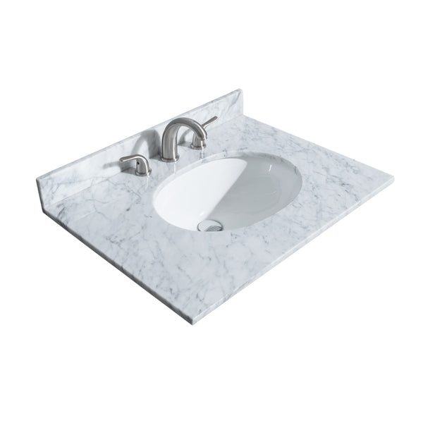 30 inch Single Bathroom Vanity in Dark Gray, White Carrara Marble Countertop, Undermount Oval Sink, and 24 inch Mirror - Luxe Bathroom Vanities Luxury Bathroom Fixtures Bathroom Furniture