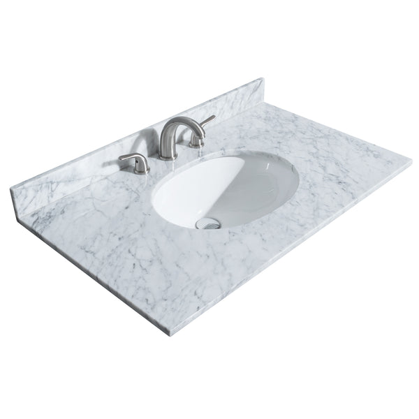 36 inch Single Bathroom Vanity in Dark Gray, White Carrara Marble Countertop, Undermount Oval Sink, and 24 inch Mirror - Luxe Bathroom Vanities Luxury Bathroom Fixtures Bathroom Furniture
