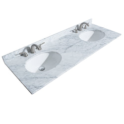 60 inch Double Bathroom Vanity in Dark Gray, White Carrara Marble Countertop, Undermount Oval Sinks, and No Mirror - Luxe Bathroom Vanities Luxury Bathroom Fixtures Bathroom Furniture