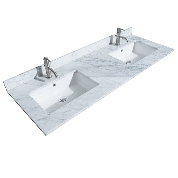 60 inch Double Bathroom Vanity in Dark Gray, White Carrara Marble Countertop, Undermount Square Sinks, and 58 inch Mirror - Luxe Bathroom Vanities Luxury Bathroom Fixtures Bathroom Furniture