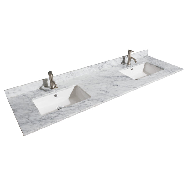 72 inch Double Bathroom Vanity in Dark Gray, White Carrara Marble Countertop, Undermount Square Sinks, and 70 inch Mirror - Luxe Bathroom Vanities Luxury Bathroom Fixtures Bathroom Furniture