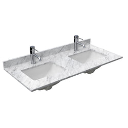 Wyndham Avery 48 Inch Double Bathroom Vanity White Carrara Marble Countertop with Undermount Square Sinks in Matte Black Trim - Luxe Bathroom Vanities