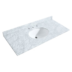 Wyndham Avery 48 Inch Single Bathroom Vanity White Carrara Marble Countertop, Undermount Oval Sink in Matte Black Trim with 46 Inch Mirror - Luxe Bathroom Vanities