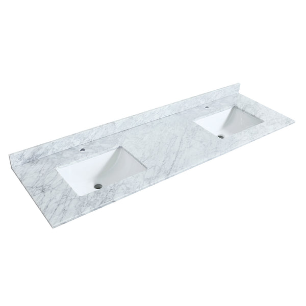 Wyndham Avery 72 Inch Double Bathroom Vanity White Carrara Marble Countertop with Undermount Square Sinks in Matte Black Trim - Luxe Bathroom Vanities