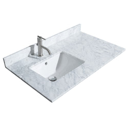 Wyndham Daria 36 Inch Single Bathroom Vanity White Carrara Marble Countertop, Undermount Square Sink in Matte Black Trim with 24 Inch Mirror - Luxe Bathroom Vanities