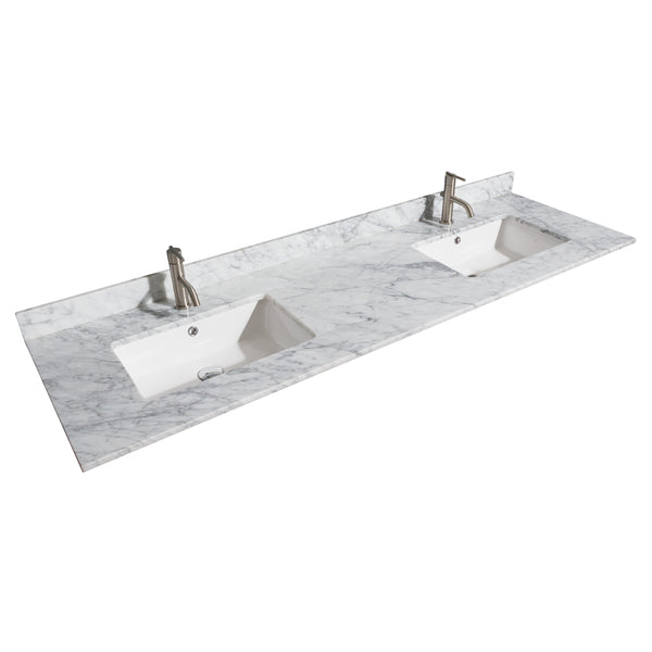 72 Inch Double Bathroom Vanity, White Carrara Marble Countertop, Undermount Square Sinks, and No Mirror - Luxe Bathroom Vanities Luxury Bathroom Fixtures Bathroom Furniture