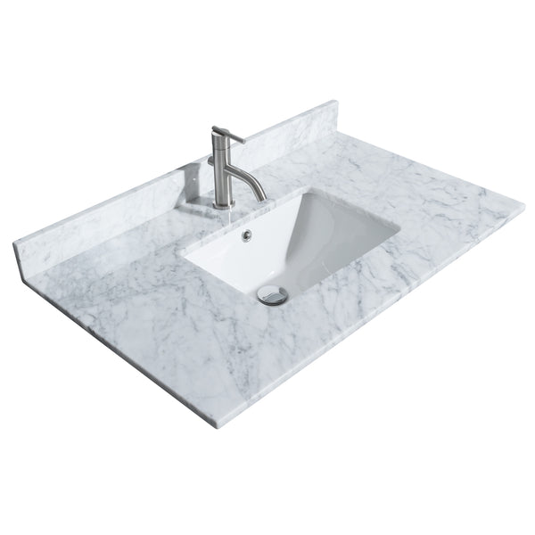 Wyndham Strada 36 Inch Single Bathroom Vanity White Carrara Marble Countertop Undermount Square Sink - Luxe Bathroom Vanities