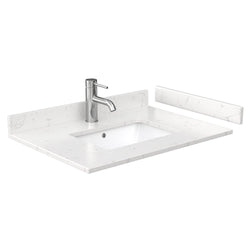 Wyndham Icon 30 Inch Single Bathroom Vanity in White with Carrara Cultured Marble Countertop, Undermount Square Sink, Satin Bronze Trim and 24 Inch Mirror - Luxe Bathroom Vanities