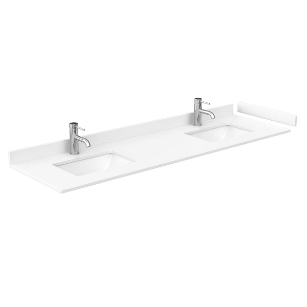 Wyndham Icon 72 Inch Double Bathroom Vanity White Cultured Marble Countertop with Undermount Square Sinks, Matte Black Trim and 70 Inch Mirror - Luxe Bathroom Vanities