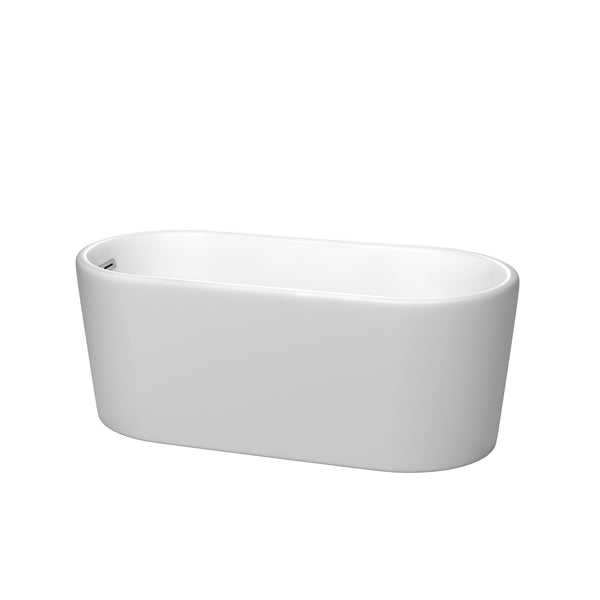 Wyndham Collection Ursula 59 Inch Freestanding Bathtub in Matte White with Drain and Overflow Trim - Luxe Bathroom Vanities