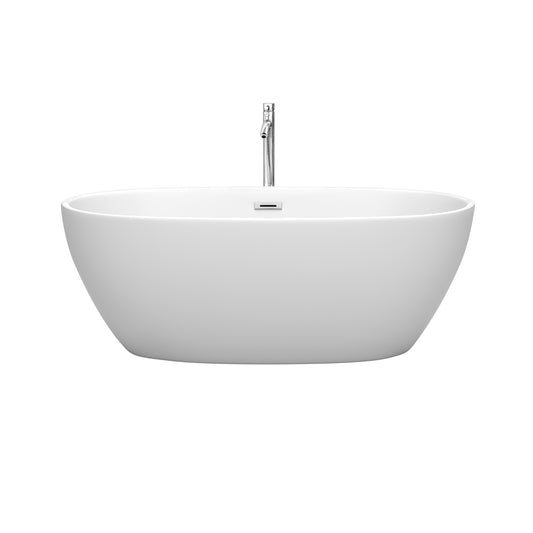 Wyndham Collection Juno Freestanding Bathtub in Matte White with Floor Mounted Faucet, Drain and Overflow Trim - Luxe Bathroom Vanities