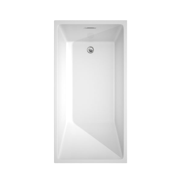 59 inch Freestanding Bathtub in White with Floor Mounted Faucet, Drain and Overflow Trim - Luxe Bathroom Vanities Luxury Bathroom Fixtures Bathroom Furniture