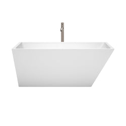 Wyndham Collection Hannah 59 Inch Freestanding Bathtub in White with Floor Mounted Faucet, Drain and Overflow Trim in Brushed Nickel - Luxe Bathroom Vanities