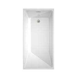 Wyndham Collection Hannah 59 Inch Freestanding Bathtub in White with Floor Mounted Faucet, Drain and Overflow Trim in Brushed Nickel - Luxe Bathroom Vanities