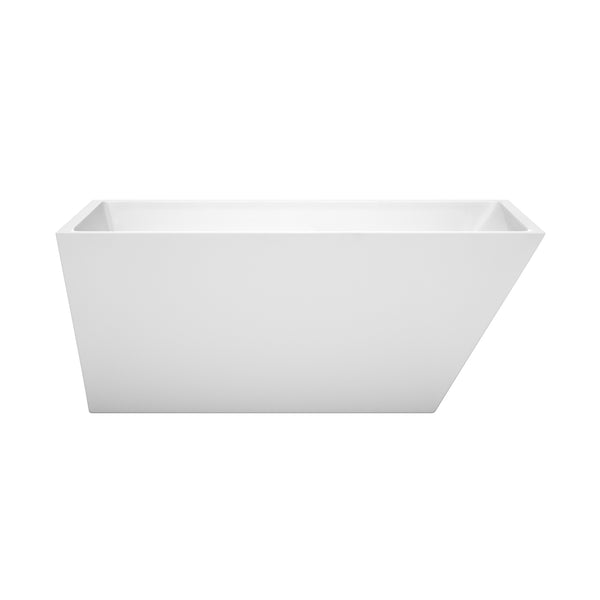 Wyndham Collection Hannah 59 Inch Freestanding Bathtub in White with Matte Black Drain and Overflow Trim - Luxe Bathroom Vanities