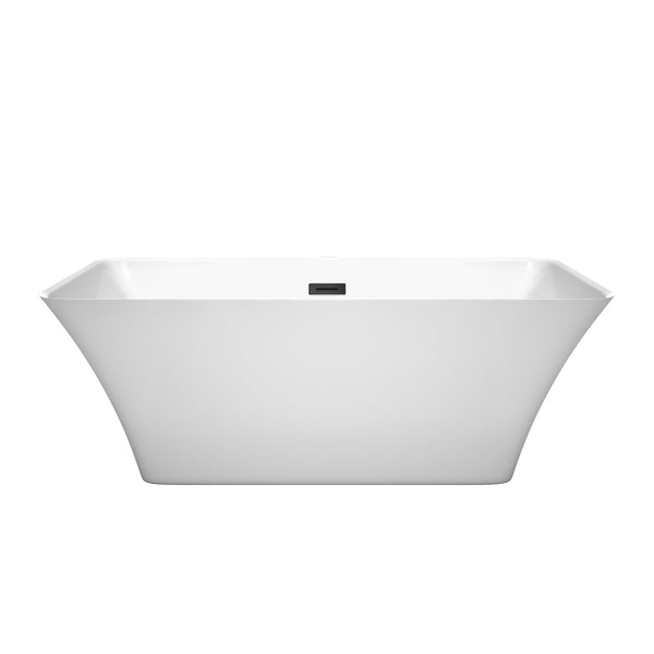 Wyndham Collection Tiffany Freestanding Bathtub in White with Matte Black Drain and Overflow Trim - Luxe Bathroom Vanities