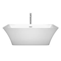 67 inch Freestanding Bathtub in White with Floor Mounted Faucet, Drain and Overflow Trim - Luxe Bathroom Vanities Luxury Bathroom Fixtures Bathroom Furniture