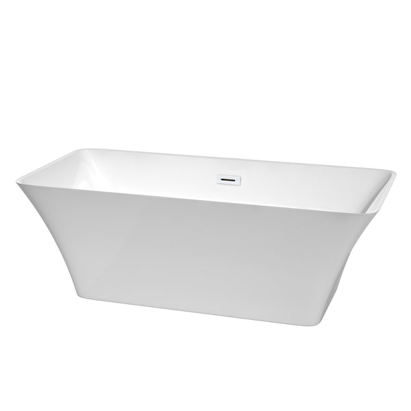 Wyndham Collection Tiffany Freestanding Bathtub in White with Shiny White Drain and Overflow Trim - Luxe Bathroom Vanities