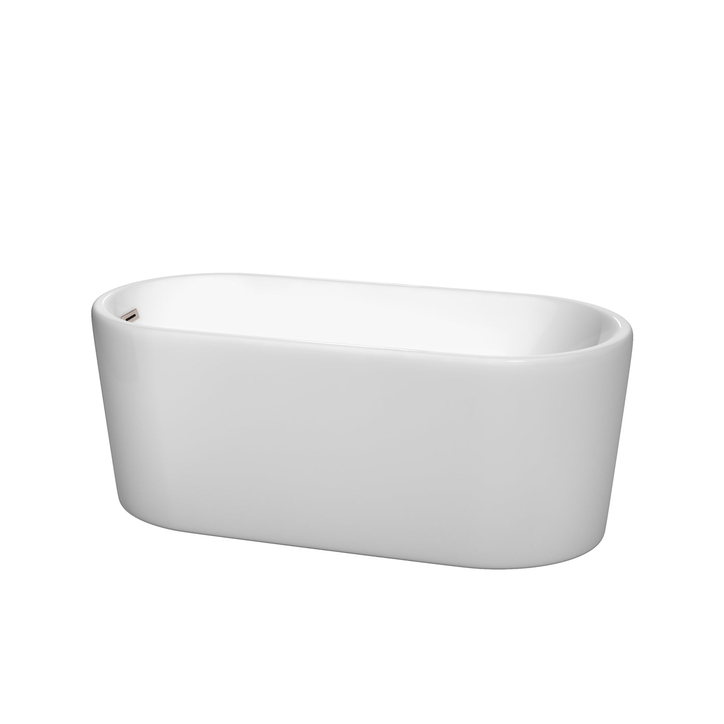 Wyndham Collection Ursula 59 Inch Freestanding Bathtub in White with Brushed Nickel Drain and Overflow Trim - Luxe Bathroom Vanities