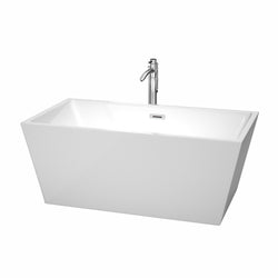 59 inch Freestanding Bathtub in White with Floor Mounted Faucet, Drain and Overflow Trim - Luxe Bathroom Vanities Luxury Bathroom Fixtures Bathroom Furniture