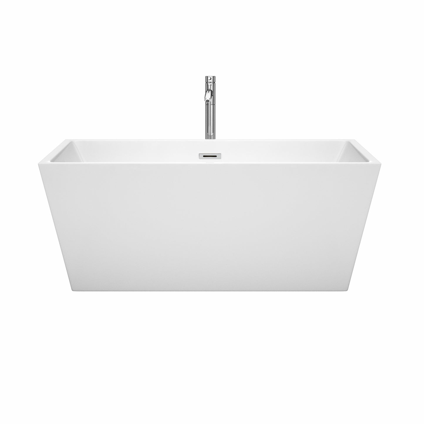 59 inch Freestanding Bathtub in White with Floor Mounted Faucet, Drain and Overflow Trim - Luxe Bathroom Vanities Luxury Bathroom Fixtures Bathroom Furniture