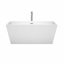 59 inch Freestanding Bathtub in White with Floor Mounted Faucet, Drain and Overflow Trim - Luxe Bathroom Vanities Luxury Bathroom Fixtures Bathroom Furniture