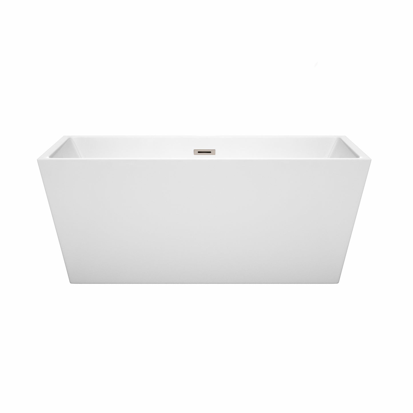 Wyndham Collection Sara 59 Inch Freestanding Bathtub in White with Brushed Nickel Drain and Overflow Trim - Luxe Bathroom Vanities