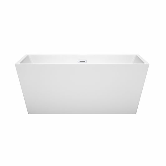 Wyndham Collection Sara Freestanding Bathtub in White with Shiny White Drain and Overflow Trim - Luxe Bathroom Vanities