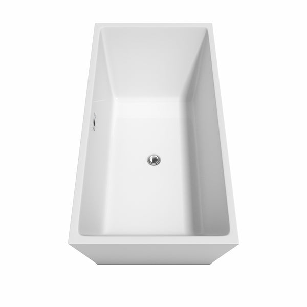 63 inch Freestanding Bathtub in White with Floor Mounted Faucet, Drain and Overflow Trim - Luxe Bathroom Vanities Luxury Bathroom Fixtures Bathroom Furniture