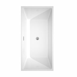 63 inch Freestanding Bathtub in White with Floor Mounted Faucet, Drain and Overflow Trim - Luxe Bathroom Vanities Luxury Bathroom Fixtures Bathroom Furniture
