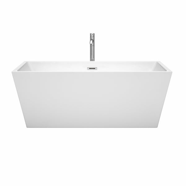 63 inch Freestanding Bathtub in White with Floor Mounted Faucet, Drain and Overflow Trim - Luxe Bathroom Vanities Luxury Bathroom Fixtures Bathroom Furniture