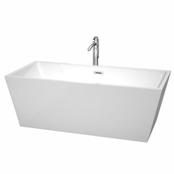 67 inch Freestanding Bathtub in White with Floor Mounted Faucet, Drain and Overflow Trim - Luxe Bathroom Vanities Luxury Bathroom Fixtures Bathroom Furniture