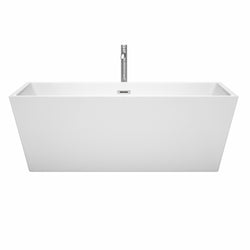 67 inch Freestanding Bathtub in White with Floor Mounted Faucet, Drain and Overflow Trim - Luxe Bathroom Vanities Luxury Bathroom Fixtures Bathroom Furniture