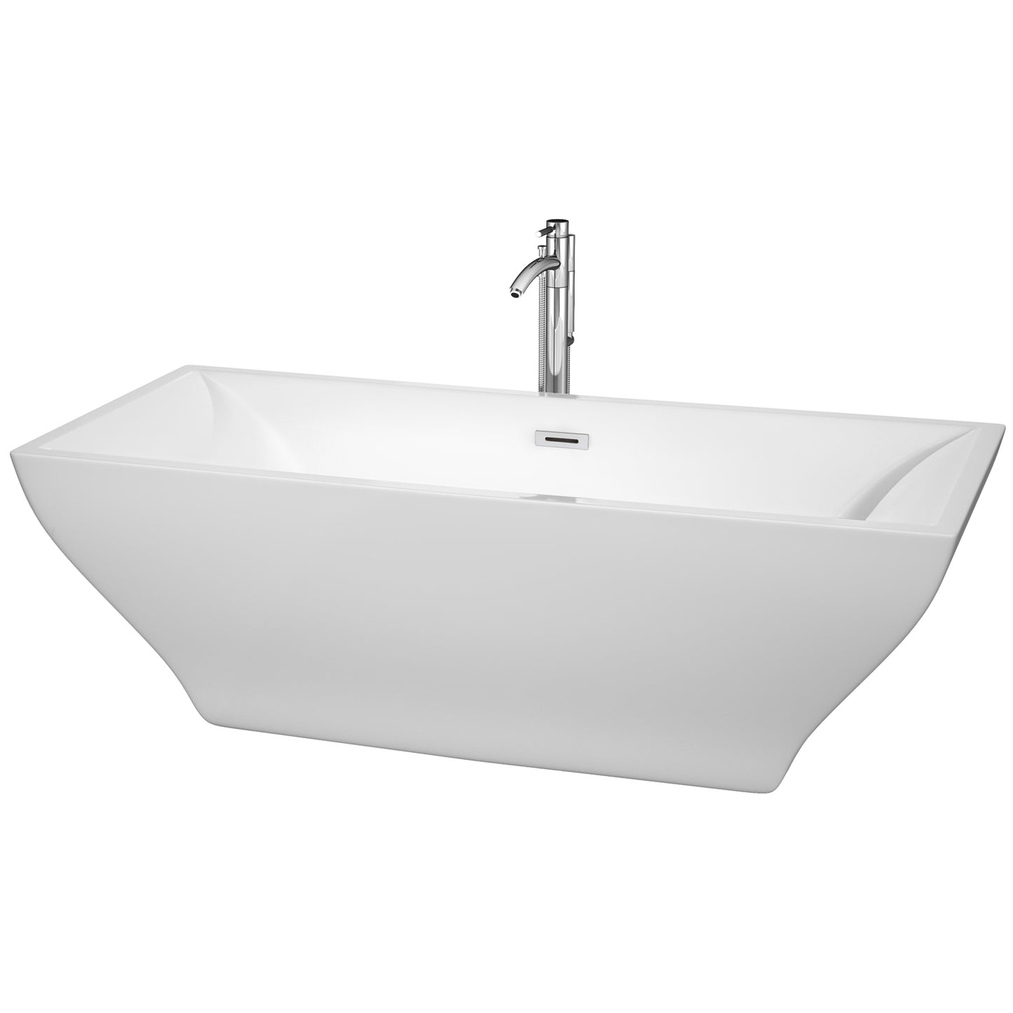 71 inch Freestanding Bathtub in White with Floor Mounted Faucet, Drain and Overflow Trim - Luxe Bathroom Vanities Luxury Bathroom Fixtures Bathroom Furniture