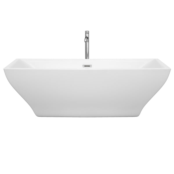 71 inch Freestanding Bathtub in White with Floor Mounted Faucet, Drain and Overflow Trim - Luxe Bathroom Vanities Luxury Bathroom Fixtures Bathroom Furniture