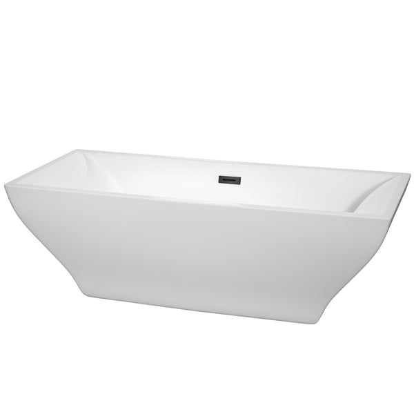 Wyndham Collection Maryam 71 Inch Freestanding Bathtub in White with Drain and Overflow Trim - Luxe Bathroom Vanities
