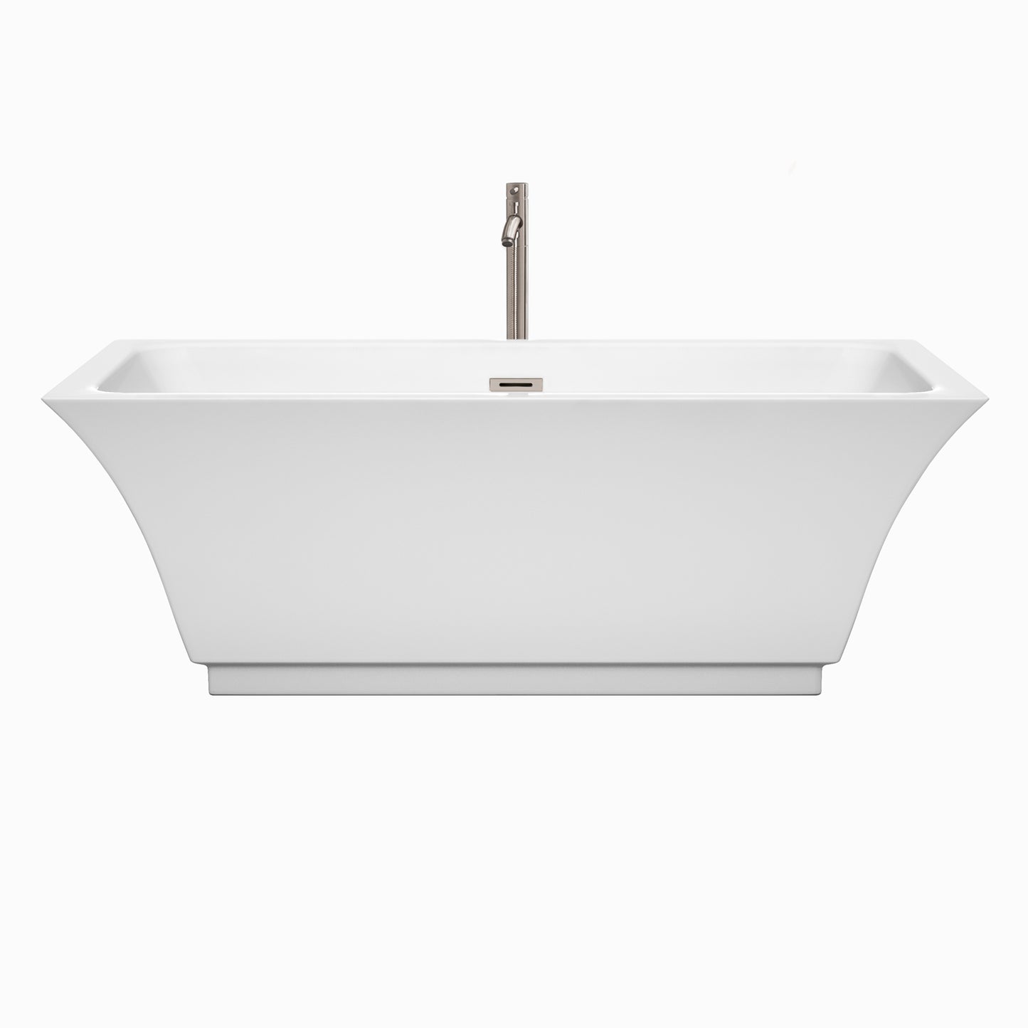 Wyndham Collection Galina 67 Inch Freestanding Bathtub in White with Brushed Nickel Drain and Overflow Trim - Luxe Bathroom Vanities