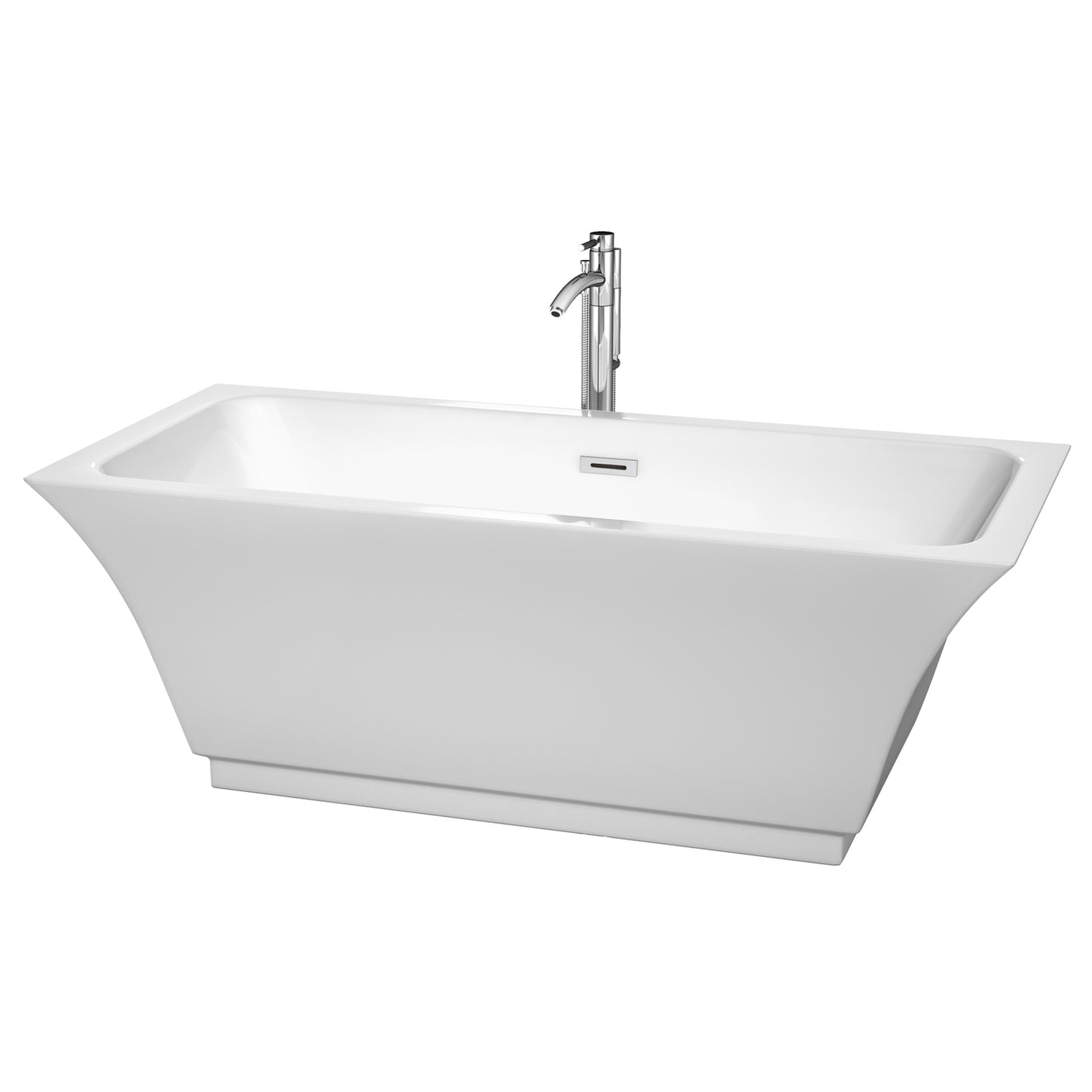 67 inch Freestanding Bathtub in White with Floor Mounted Faucet, Drain and Overflow Trim - Luxe Bathroom Vanities Luxury Bathroom Fixtures Bathroom Furniture