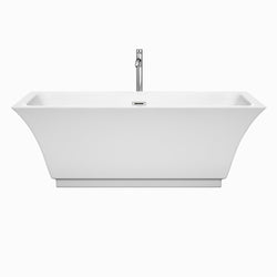 67 inch Freestanding Bathtub in White with Floor Mounted Faucet, Drain and Overflow Trim - Luxe Bathroom Vanities Luxury Bathroom Fixtures Bathroom Furniture