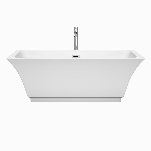 67 inch Freestanding Bathtub in White with Floor Mounted Faucet, Drain and Overflow Trim - Luxe Bathroom Vanities Luxury Bathroom Fixtures Bathroom Furniture