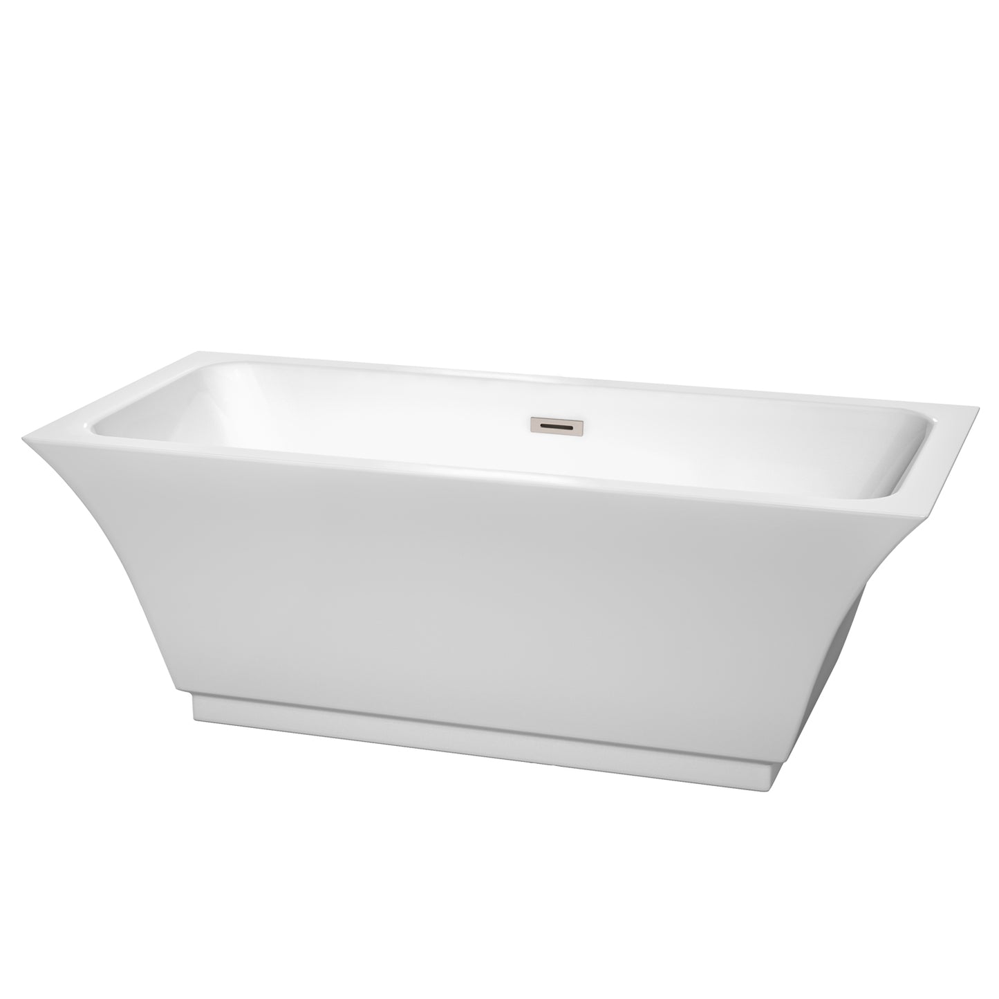 Wyndham Collection Galina 67 Inch Freestanding Bathtub in White with Brushed Nickel Drain and Overflow Trim - Luxe Bathroom Vanities