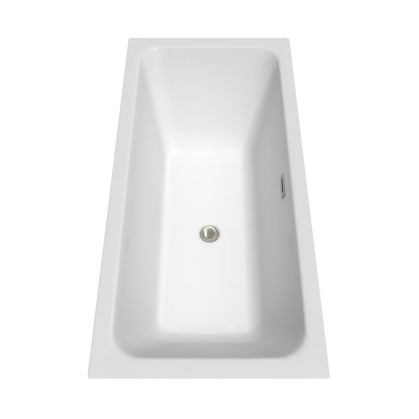 Wyndham Collection Galina 67 Inch Freestanding Bathtub in White with Brushed Nickel Drain and Overflow Trim - Luxe Bathroom Vanities