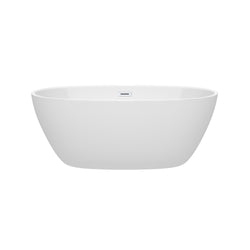Wyndham Collection Juno Freestanding Bathtub in White with Shiny White Drain and Overflow Trim - Luxe Bathroom Vanities