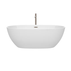 67 inch Freestanding Bathtub in White with Floor Mounted Faucet, Drain and Overflow Trim - Luxe Bathroom Vanities Luxury Bathroom Fixtures Bathroom Furniture