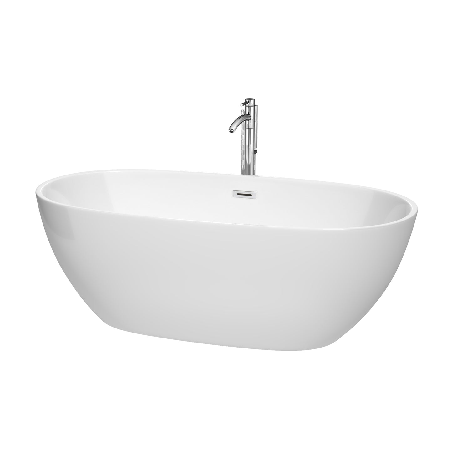 67 inch Freestanding Bathtub in White with Floor Mounted Faucet, Drain and Overflow Trim - Luxe Bathroom Vanities Luxury Bathroom Fixtures Bathroom Furniture