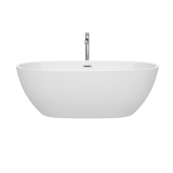 67 inch Freestanding Bathtub in White with Floor Mounted Faucet, Drain and Overflow Trim - Luxe Bathroom Vanities Luxury Bathroom Fixtures Bathroom Furniture