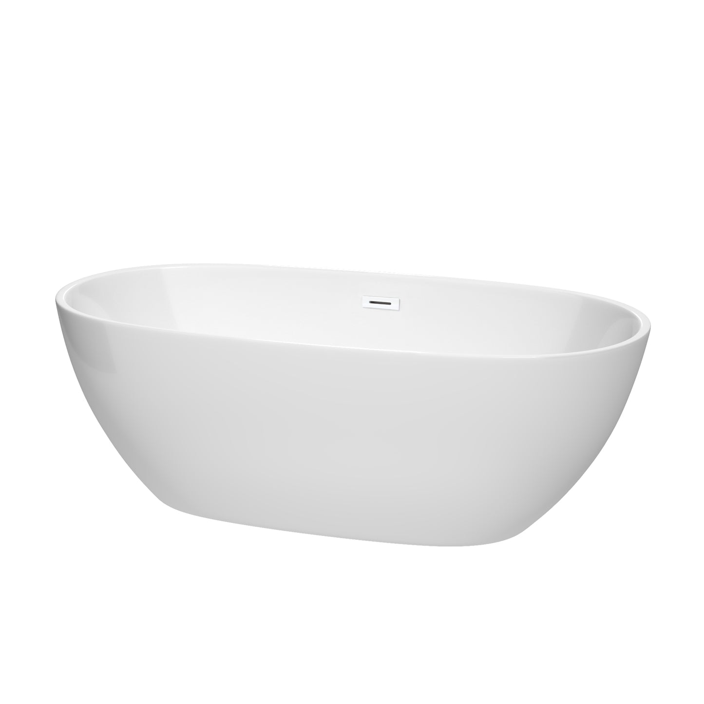 Wyndham Collection Juno Freestanding Bathtub in White with Shiny White Drain and Overflow Trim - Luxe Bathroom Vanities